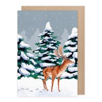 Klappkarte Winternacht Hirsch im Schnee