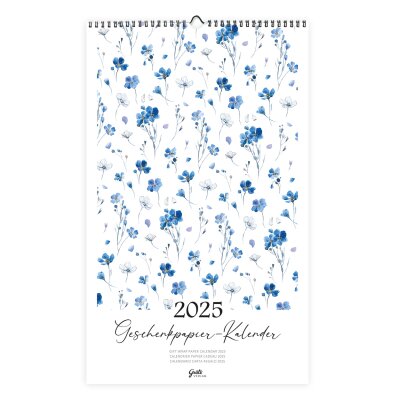 Geschenkpapierkalender Blaue Blumen 2025